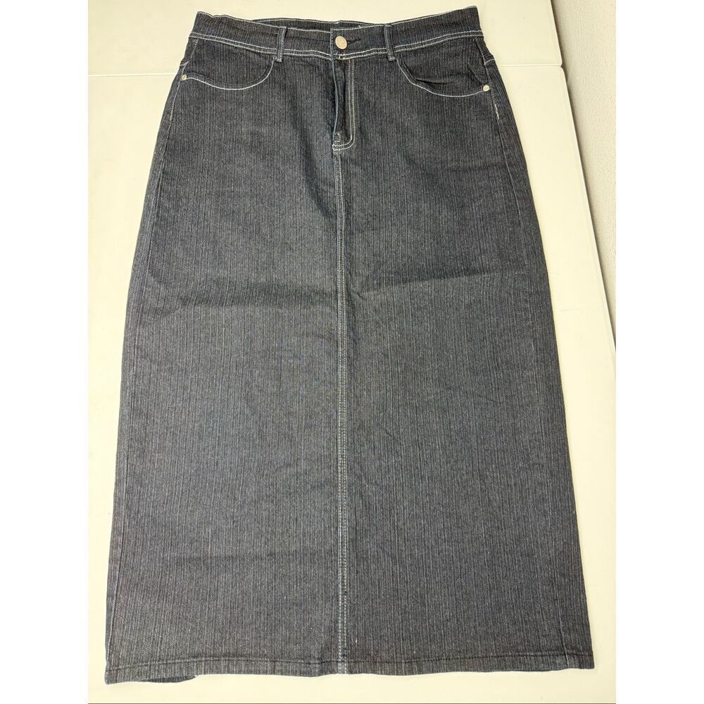 Vintage Caren Sport Denim Midi Skirt Sz 16 Black Wash